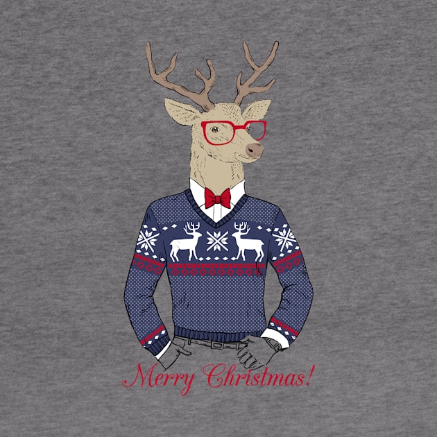 Hand Drawn Vector Illustration of Deer Hipster in Jacquard Sweater by zezza